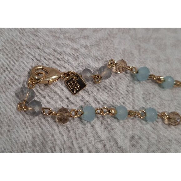 EUC Banana Republic Gold-Tone Necklace With Blue Beads & Teardrop Pendant - Picture 5 of 8